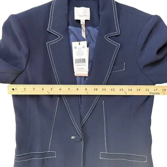 CINQ A SEPT Navy Crepe Khloe Blazer - Picture 10 of 13